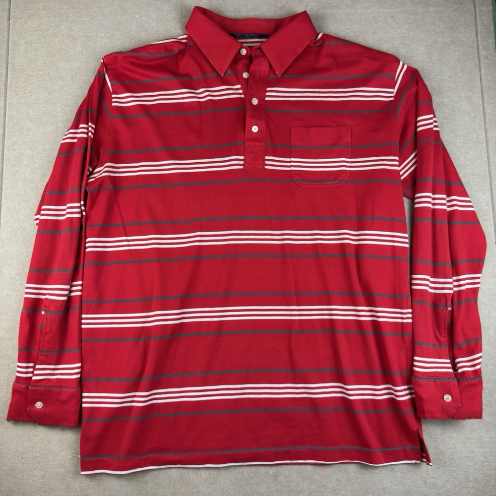 Vintage Arrow Head Tournament Polo Shirt Men XL Red Stripe Long Sleeve Hong Kong